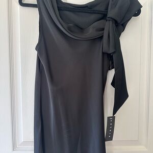 Black Sleeveless Cowl Neck Top with Bow Detail